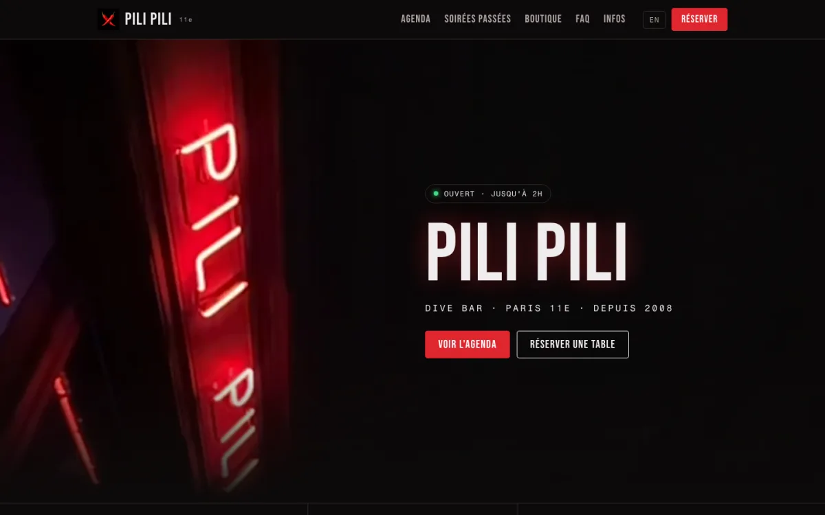 Aujourd'hui — page d'accueil de Pili Pili — bar, Paris 11e