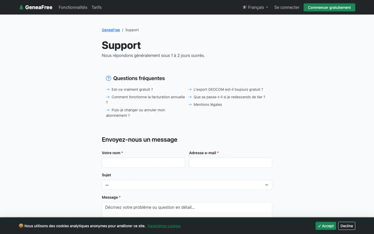 Support — Geneafree