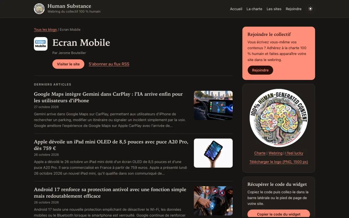 Ecran Mobile — Human Substance