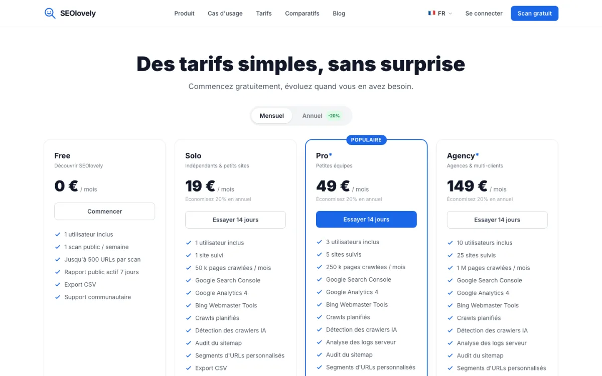 Simple pricing, no surprises — SEOlovely